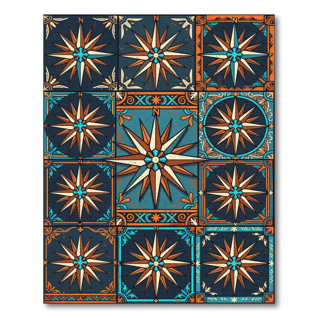 Nautical Compass Rose Tile Artwork Rug