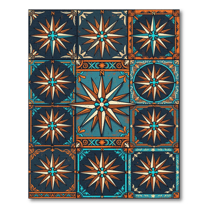 Nautical Compass Rose Tile Artwork Rug