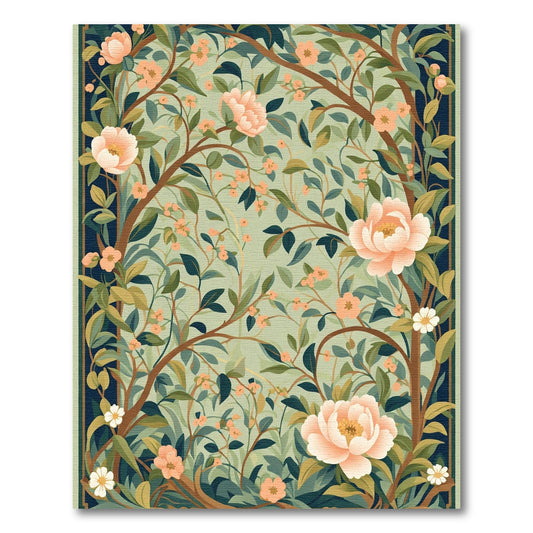 Coral Peony Floral Branch Garden Art Rug
