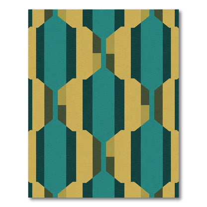 Teal Gold Geometric Octagon Repeats Rug