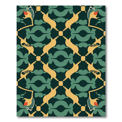 Deep Blue Ochre Curving Arch Rug