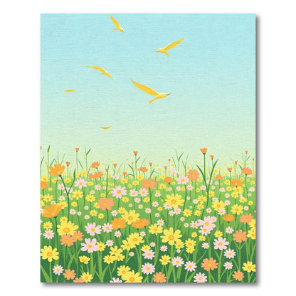 Spring Meadow with Flying Birds Rug