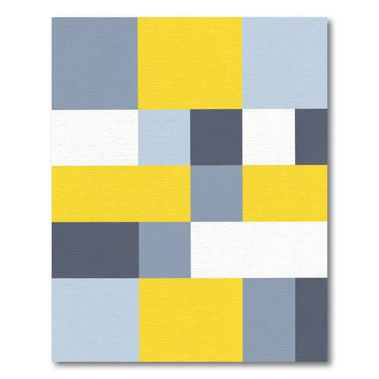 Modern Yellow Blue Gray Block Rug