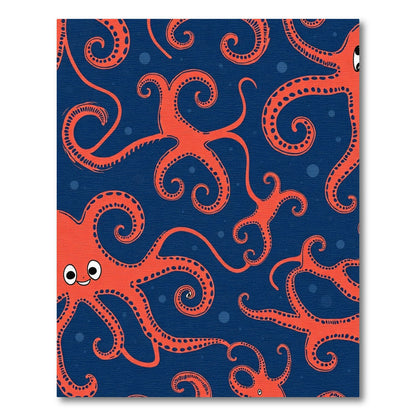 Whimsical Orange Octopus Navy Blue Rug