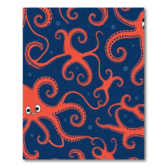 Whimsical Orange Octopus Navy Blue Rug