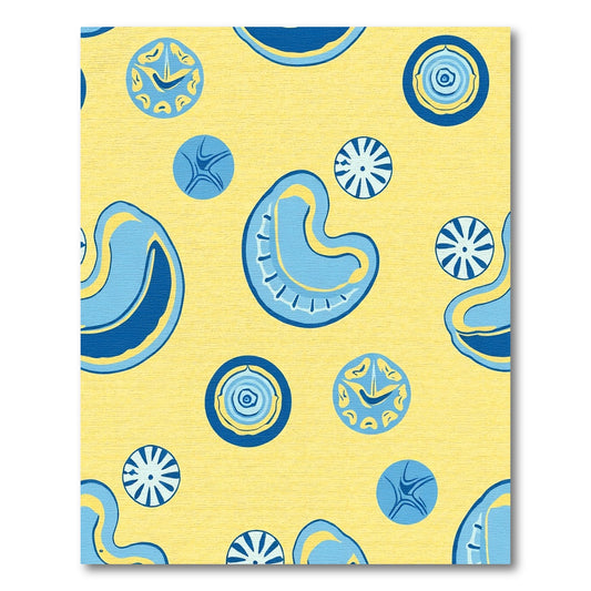 Lemony Yellow Abstract Blue Forms Rug