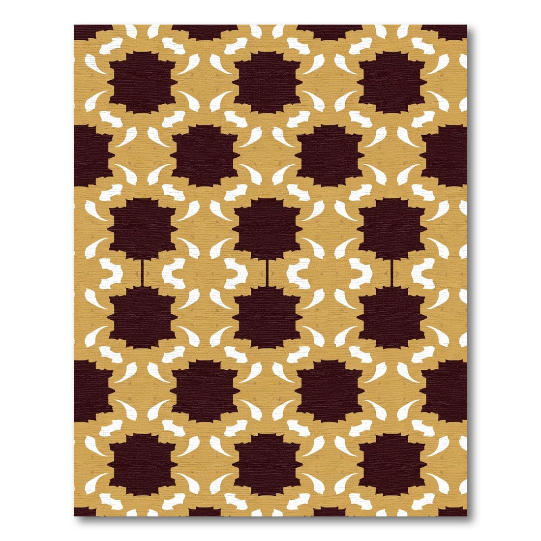 Maroon Ochre Floral Starburst Tile Rug