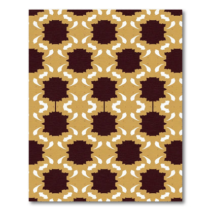 Maroon Ochre Floral Starburst Tile Rug