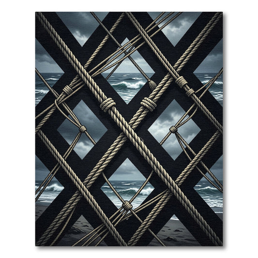 Nautical Black Diagonal Rope Net Rug