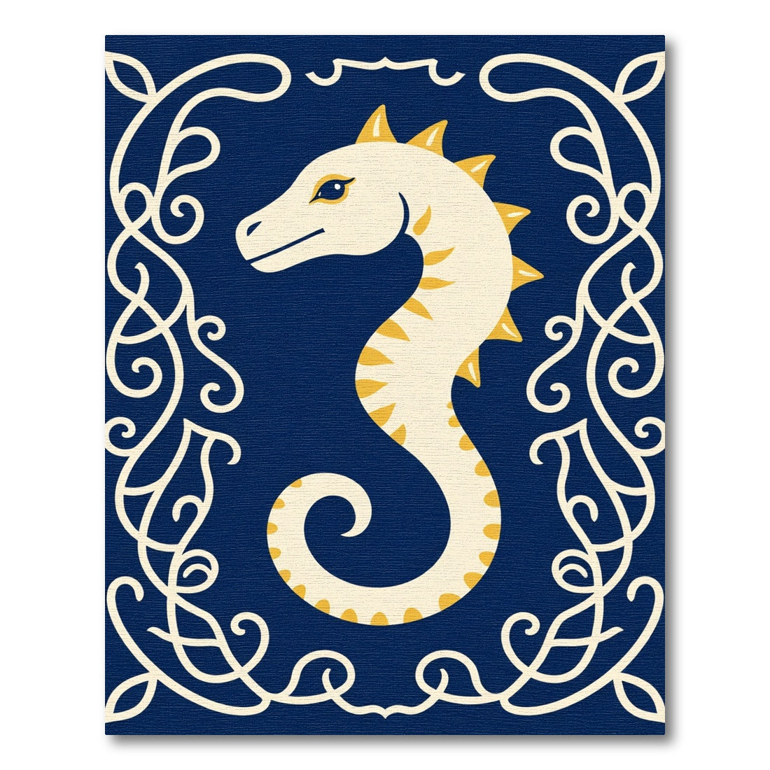 Cream Seahorse Blue Scroll Ornament Rug