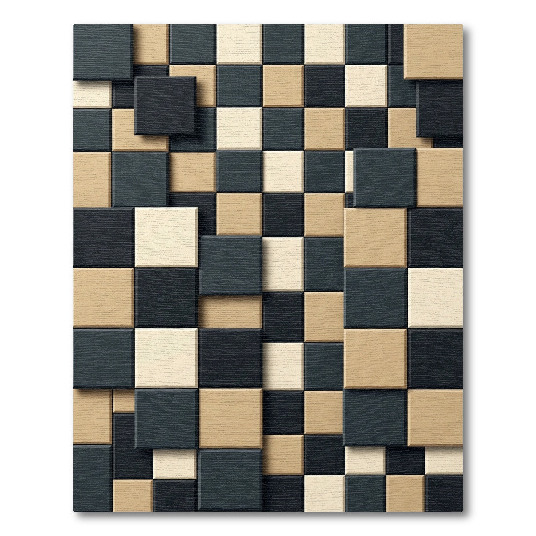 Checkered Squares Tan Black Cream Rug