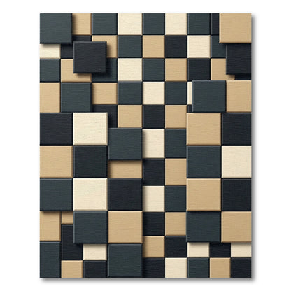 Checkered Squares Tan Black Cream Rug