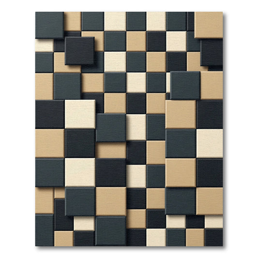 Checkered Squares Tan Black Cream Rug