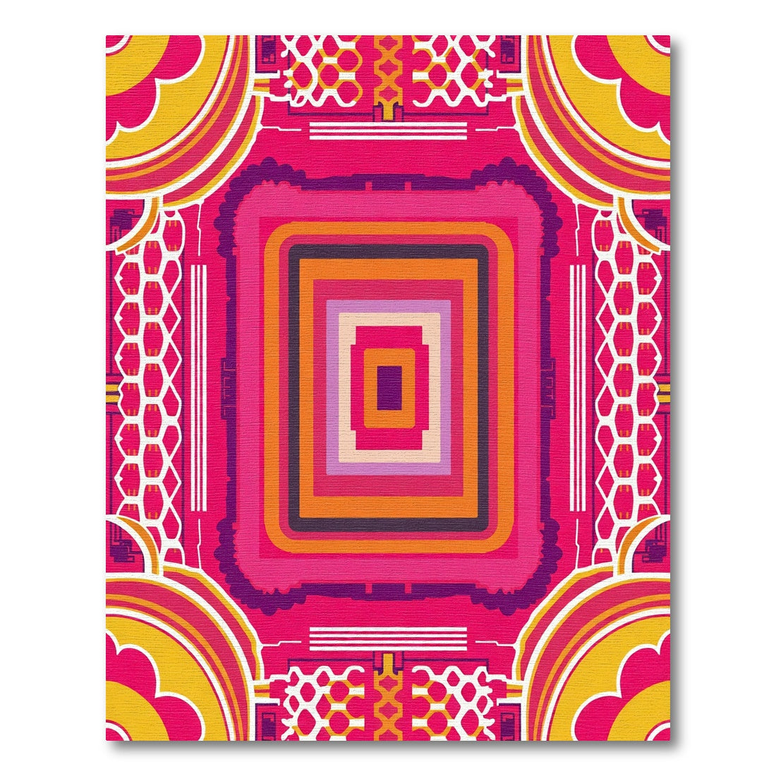Vibrant Pink Octagon Concentric Medallion Rug
