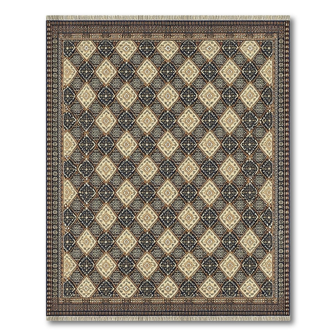 Brown Tan Traditional Diamond Area Rug