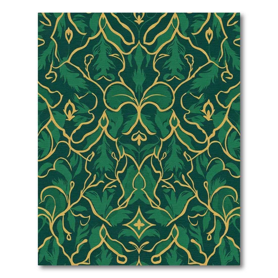 Emerald Green Golden Vine Foliage Rug