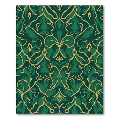 Emerald Green Golden Vine Foliage Rug