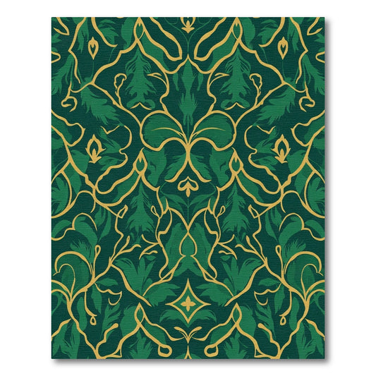 Emerald Green Golden Vine Foliage Rug