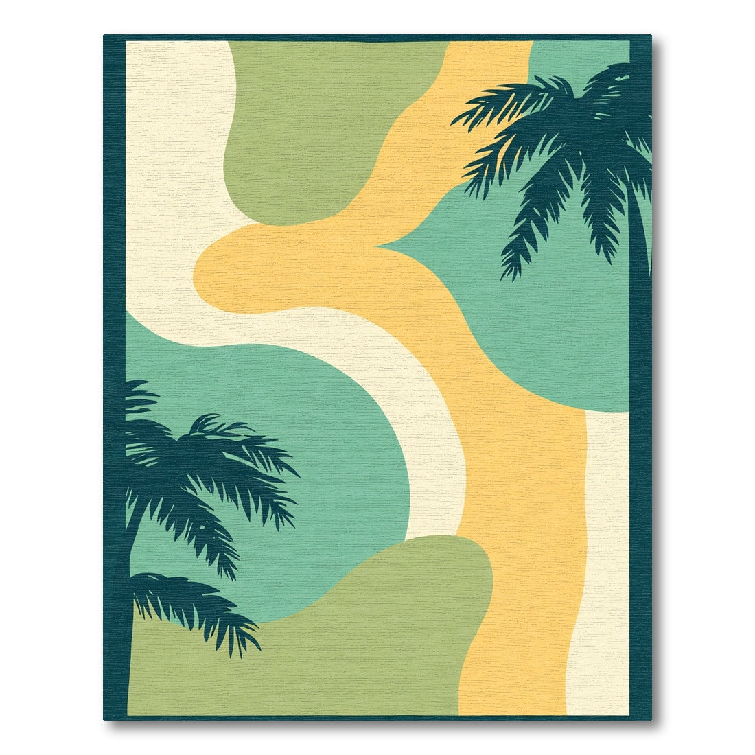 Coastal Palm Abstract Waves Rug