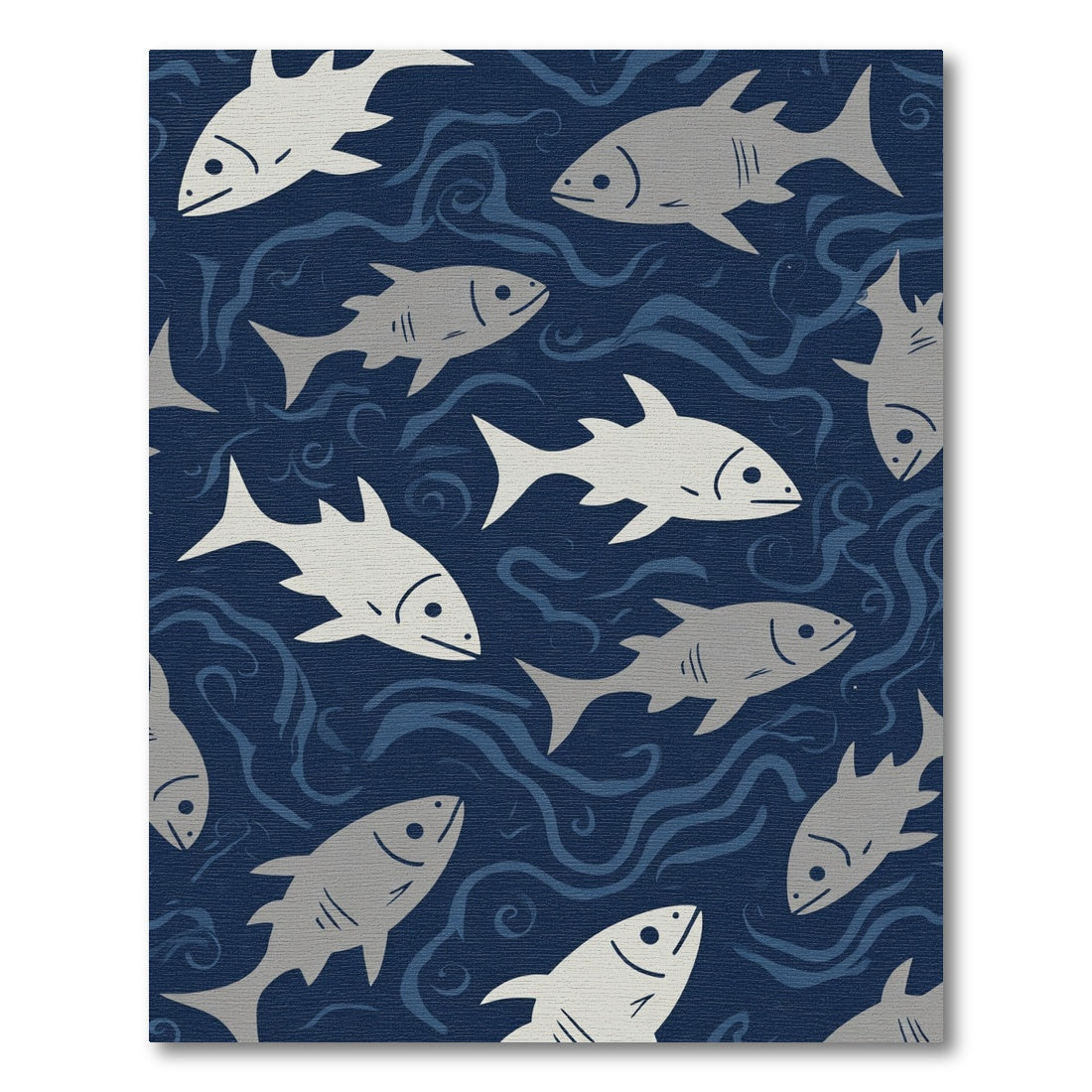 Gray Fish School In Deep Blue Waves Rug