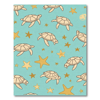 Beige Turtle Teal Starfish Rug