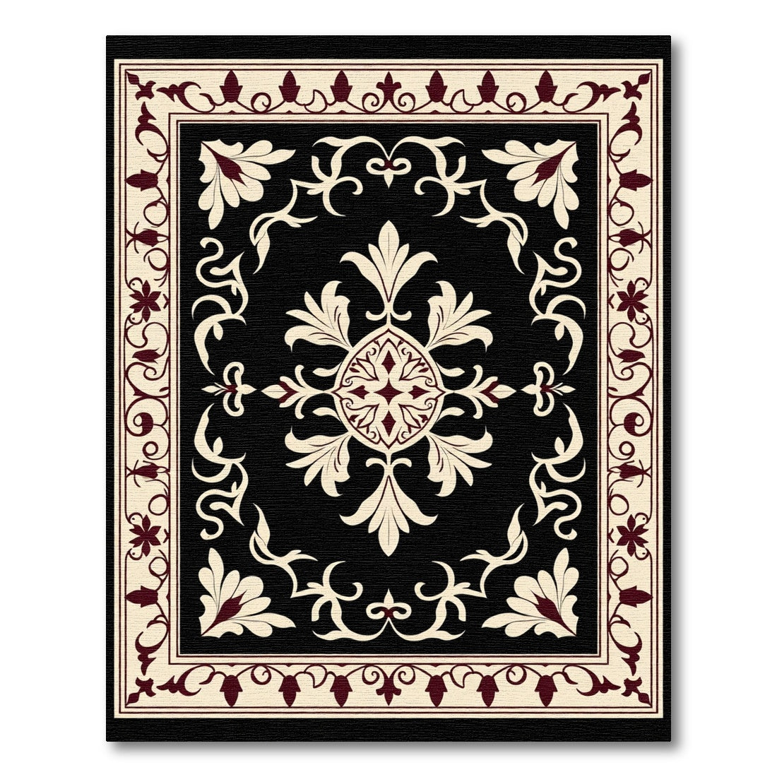 Crimson Cream Floral Baroque Rug