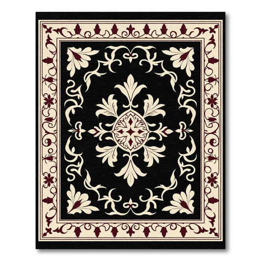 Crimson Cream Floral Baroque Rug