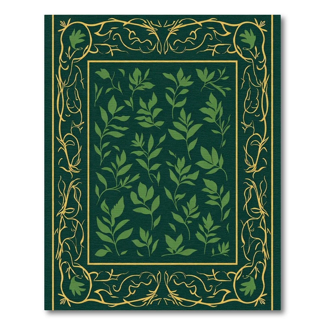 Emerald Green Leafy Border Rug