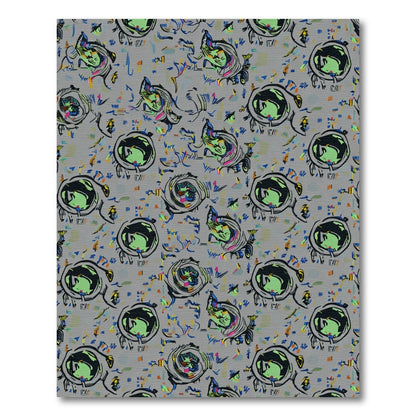 Vibrant Abstract Green Swirls and Faces Rug