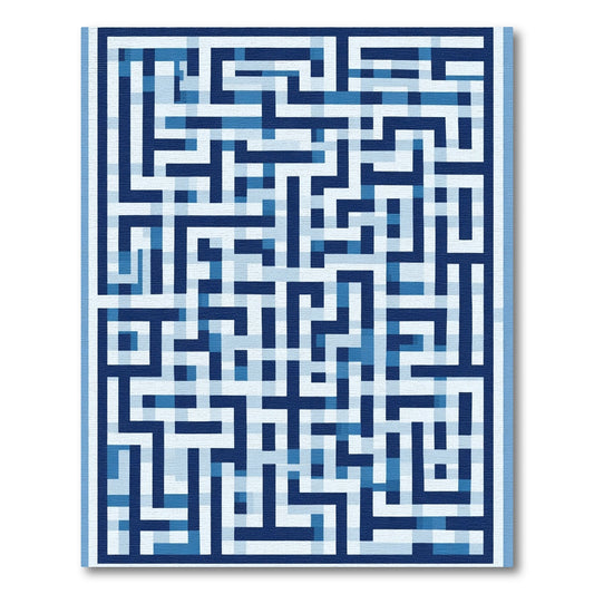 Deep Blue Maze Geometric Arrangement Rug