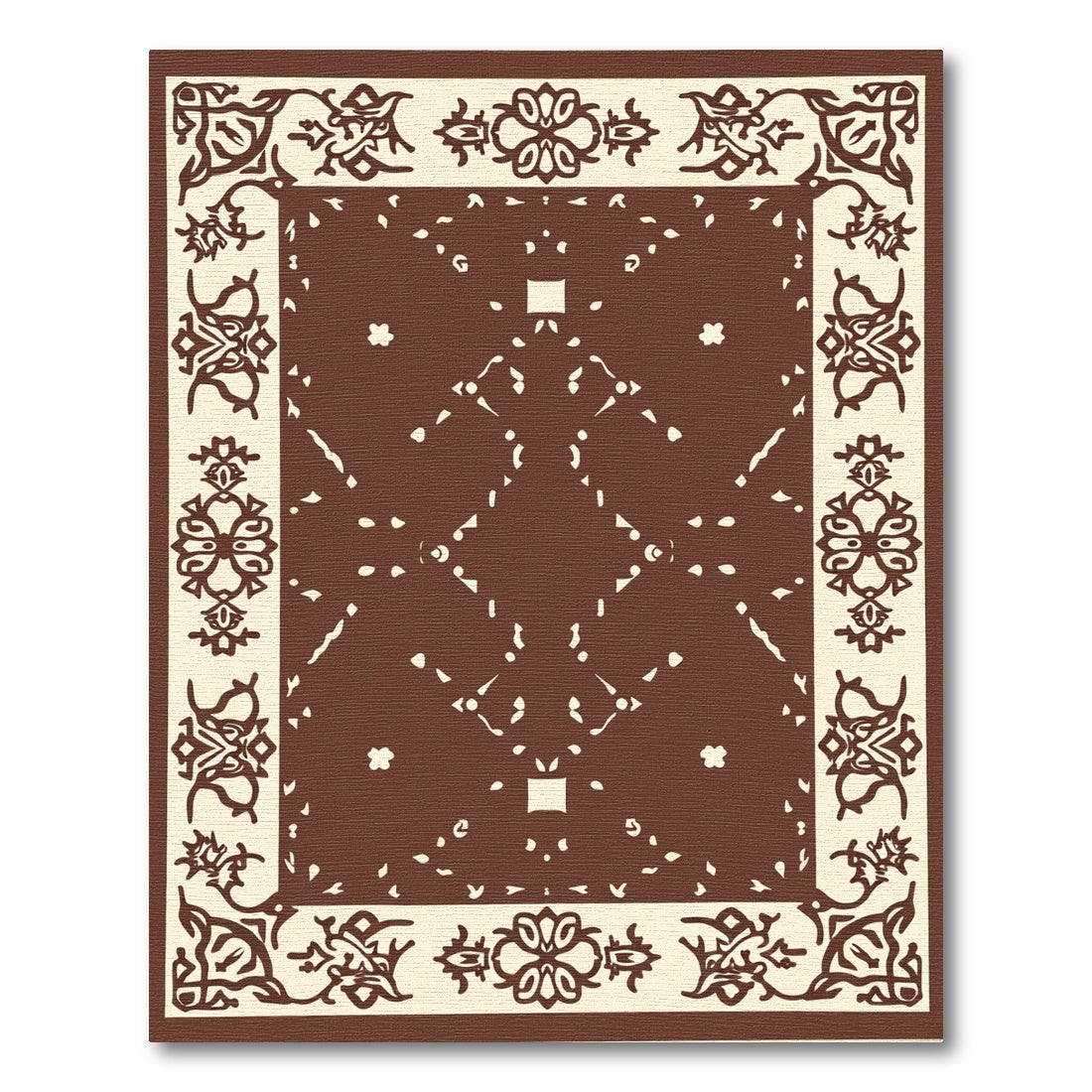 Ornate Cream Brown Diamond Mandala Rug