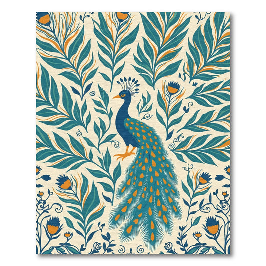 Blue Peacock Teal Orange Floral Artistry Rug
