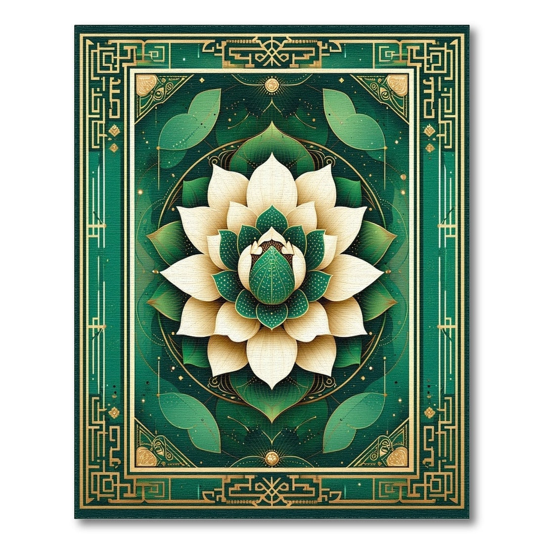 Floral Vintage Green Lotus Floral Area Rug