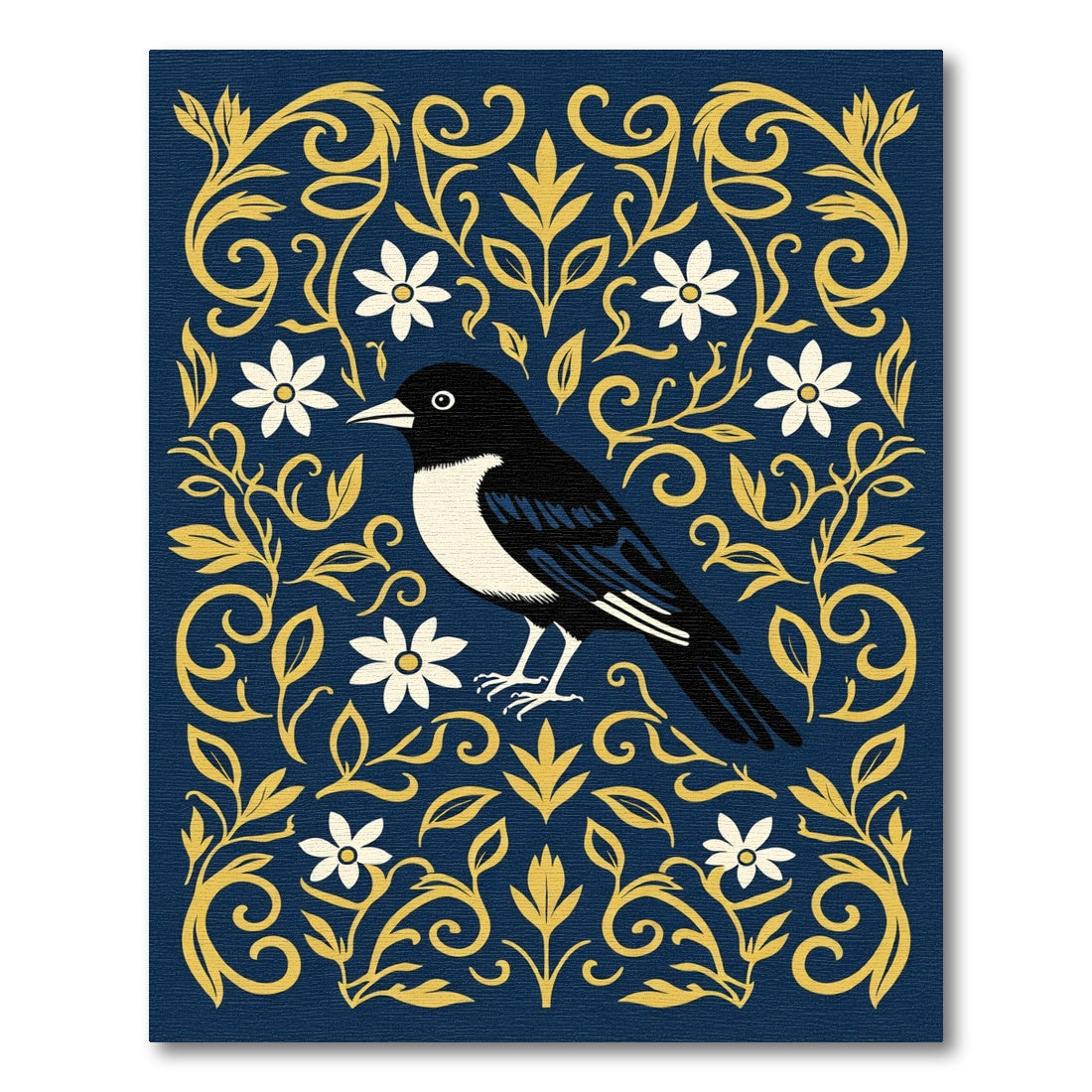 Golden Floral Bird Silhouette Rug
