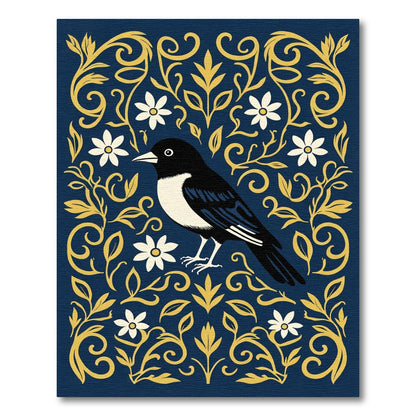 Golden Floral Bird Silhouette Rug