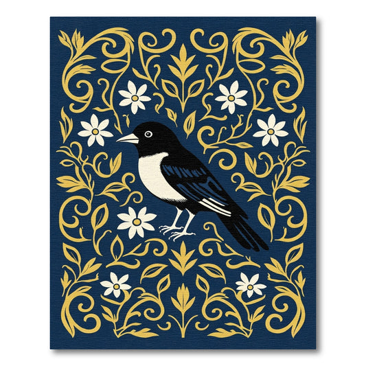 Golden Floral Bird Silhouette Rug