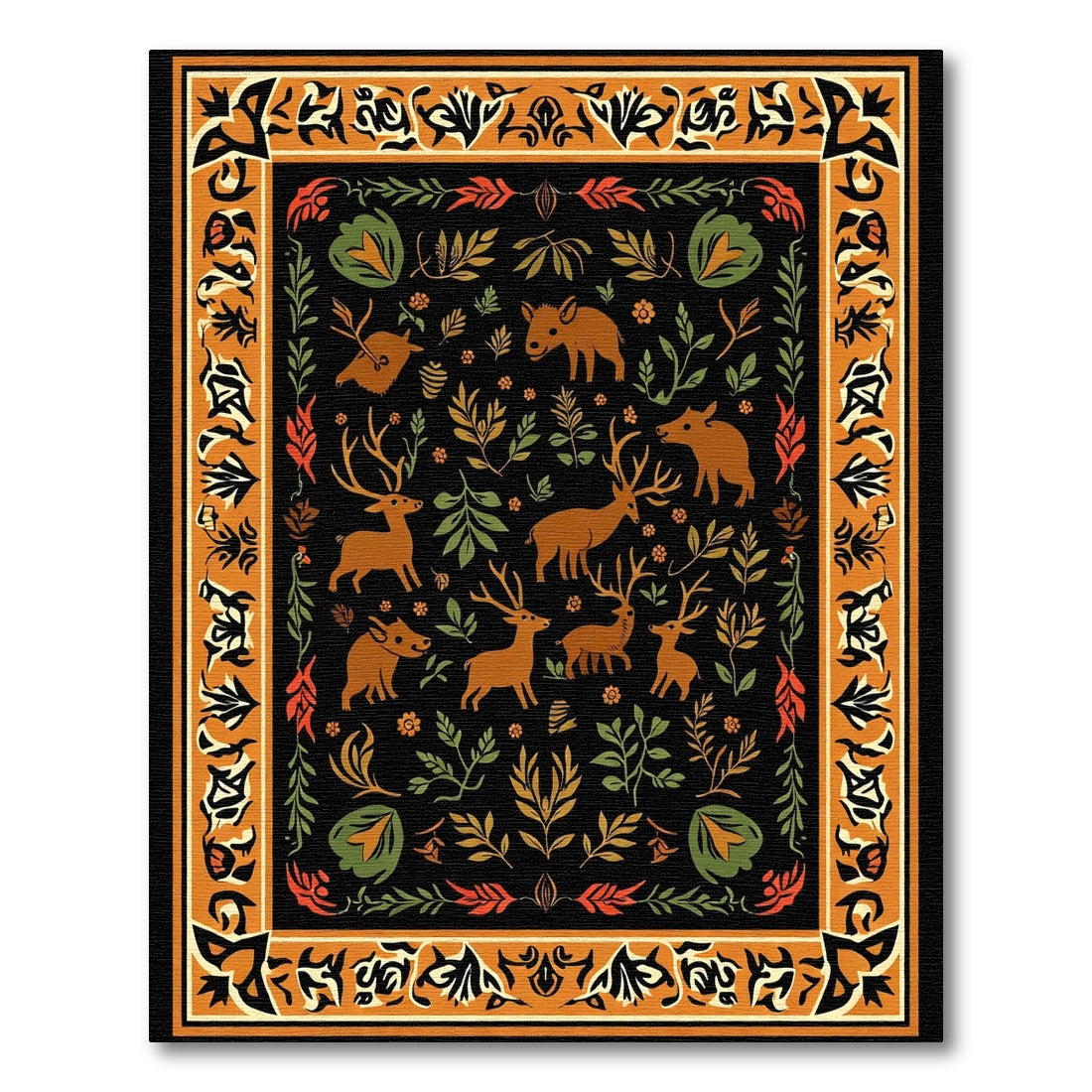 Whimsical Woodland Animal Border Foliage Rug