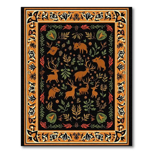 Whimsical Woodland Animal Border Foliage Rug