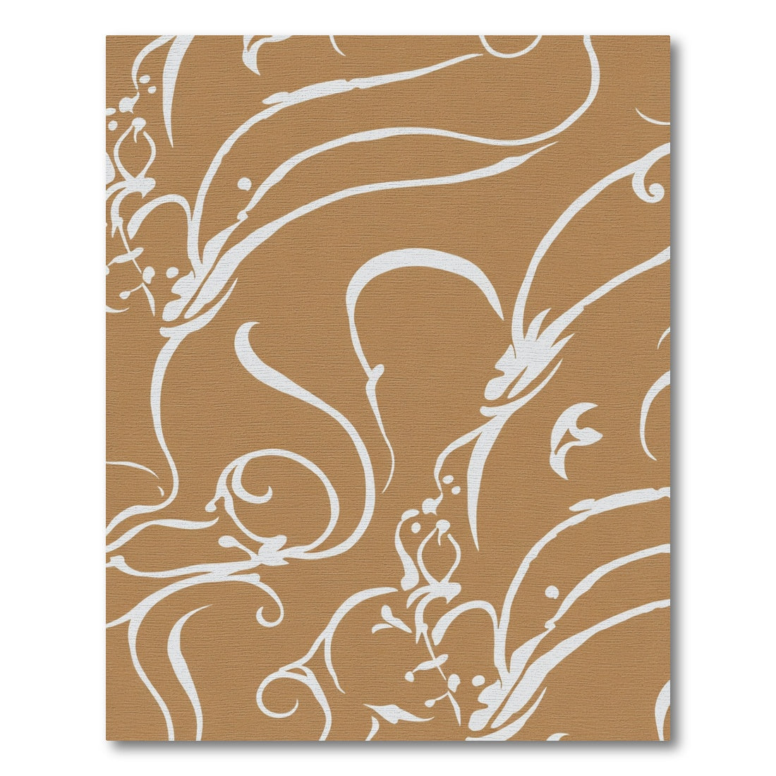 Brown White Abstract Floral Scroll Rug