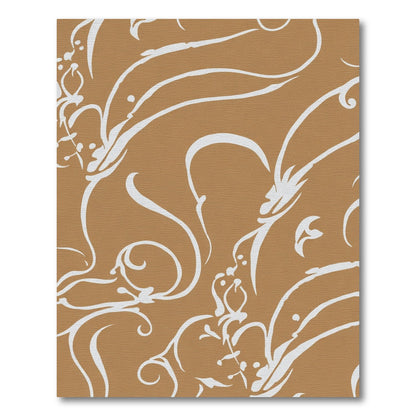 Brown White Abstract Floral Scroll Rug