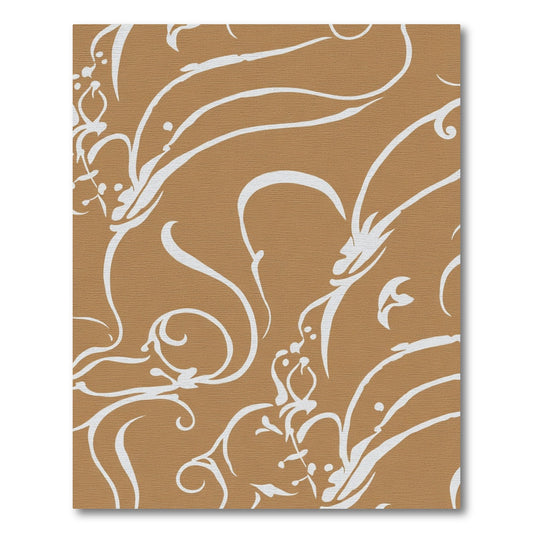 Brown White Abstract Floral Scroll Rug