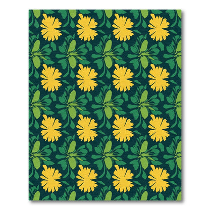 Yellow Flower Green Leaf Background Rug