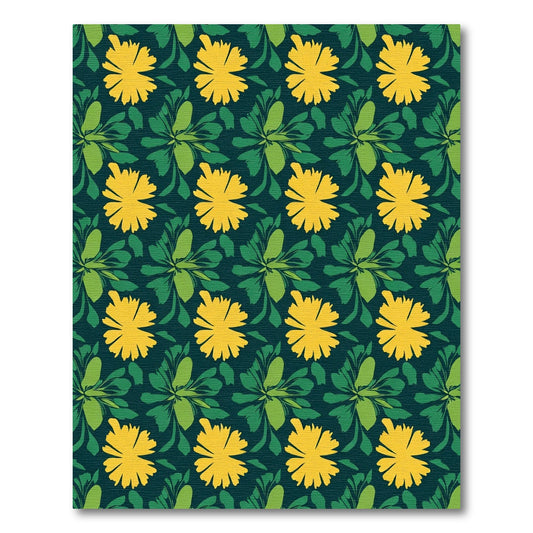 Yellow Flower Green Leaf Background Rug