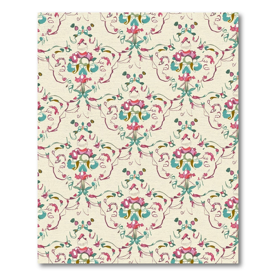 Crimson Teal Floral Damask Arrangement Rug