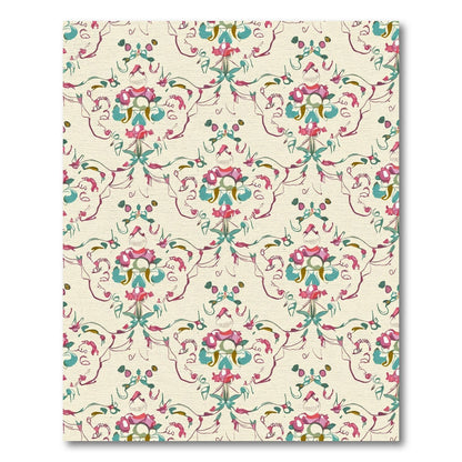 Crimson Teal Floral Damask Arrangement Rug