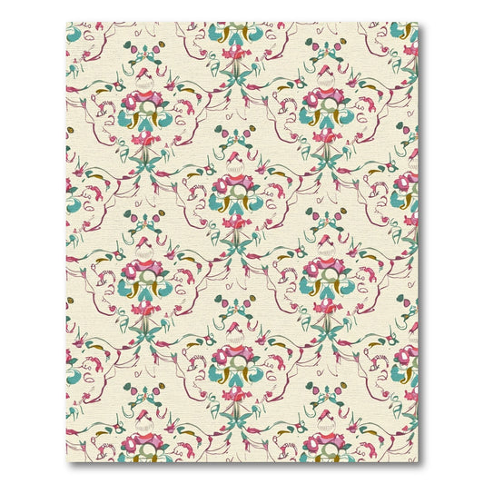 Crimson Teal Floral Damask Arrangement Rug
