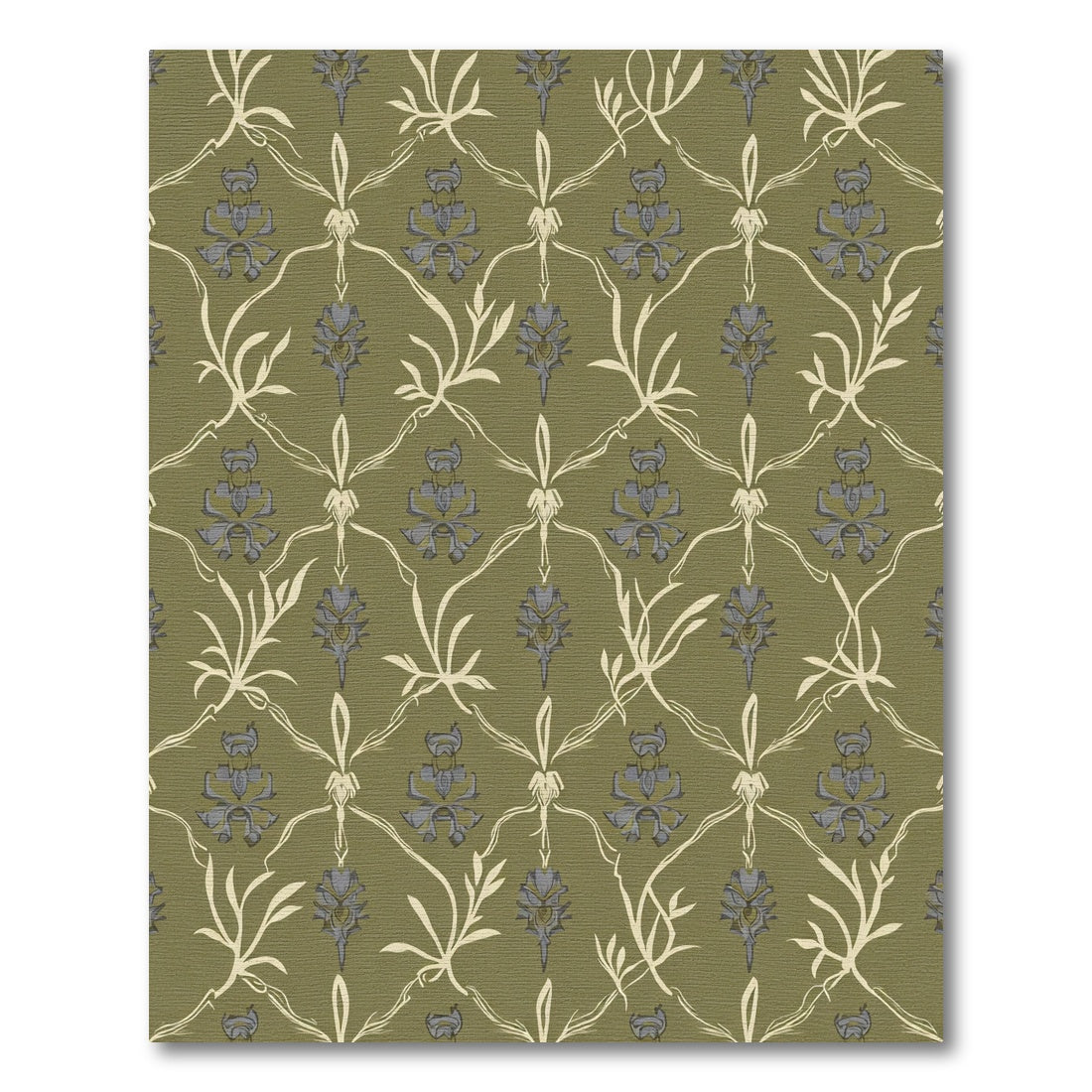 Olive Gray Floral Vine Lattice Rug