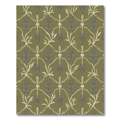 Olive Gray Floral Vine Lattice Rug