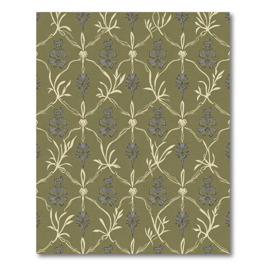 Olive Gray Floral Vine Lattice Rug