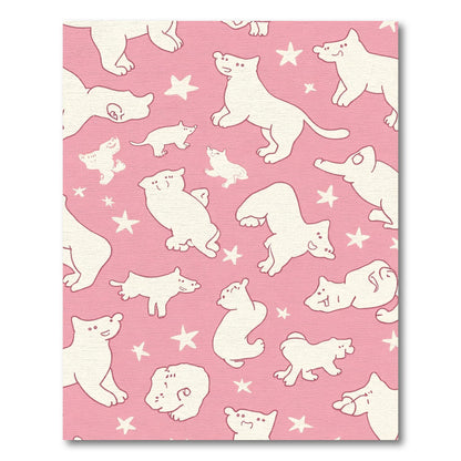 Pink Doodle Dogs Stars Artwork Rug